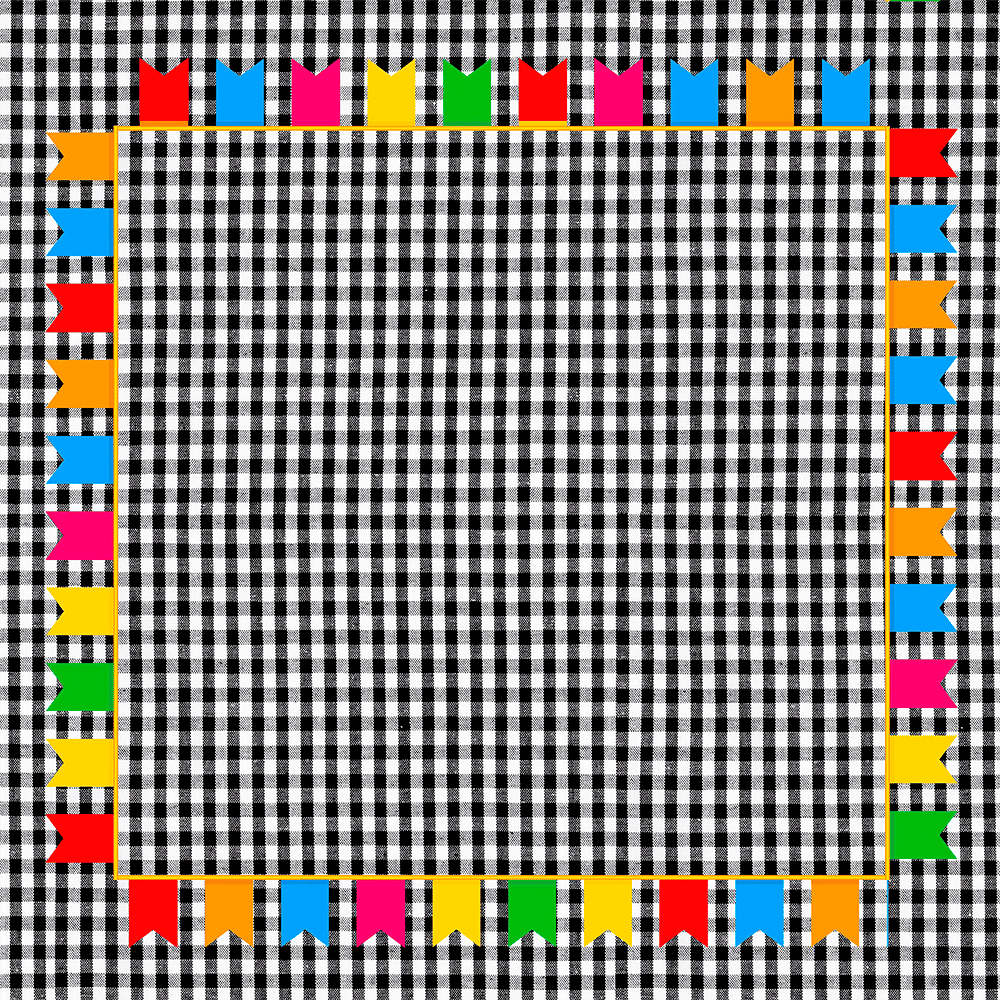 Toalha de Mesa Festa Junina Xadrez Preto com Bandeirolas Coloridas , Medida 1,40mt x 1,40mt Toalha de Mesa Festa Junina Xadrez Preto com Bandeirolas Coloridas , Medida 1,40mt x 1,40mt