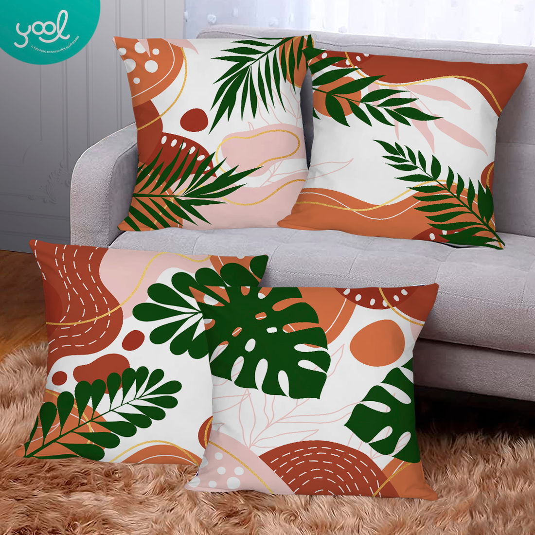 KIT 4 CAPAS DE ALMOFADAS DECORATIVAS TROPICAL TERRACORA- 45x45