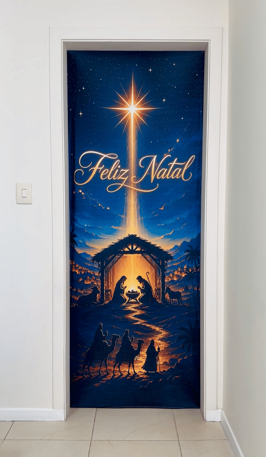 Capa de Porta Natal Presépio Feliz Natal (Coleção 2026) Capa de Porta Natal Presépio Feliz Natal (Coleção 2026)
