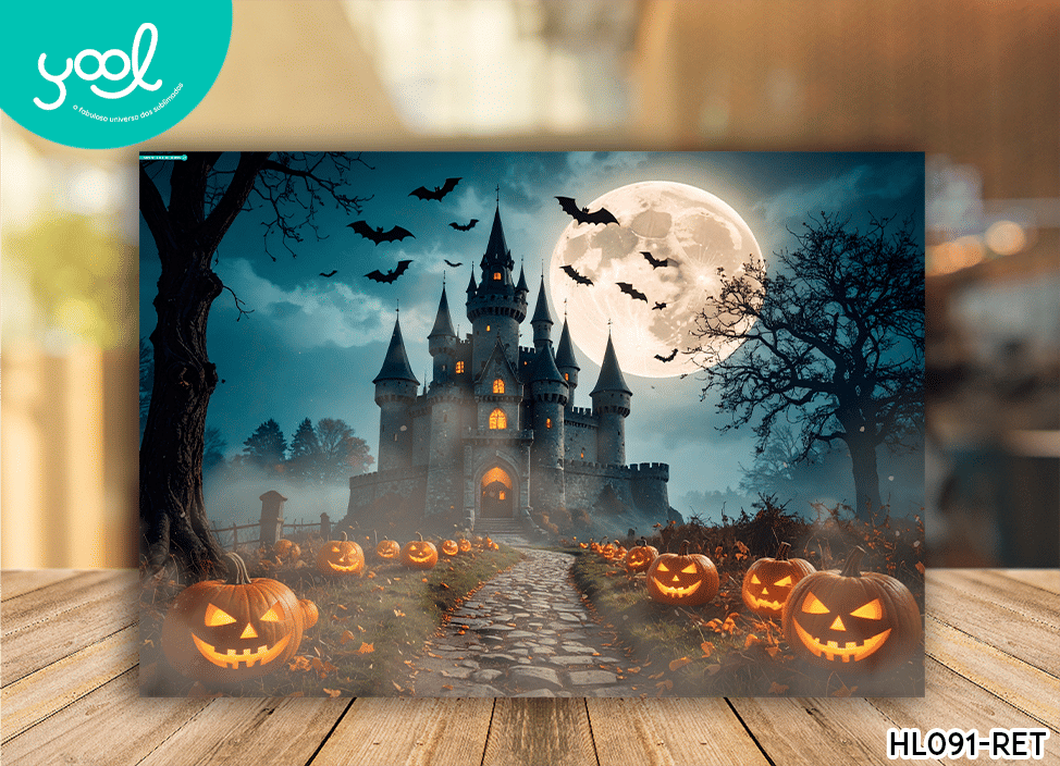 Painel Retangular Halloween Castelo e Abóboras 2,20 X 1,50 Painel Retangular Halloween Castelo e Abóboras 2,20 X 1,50