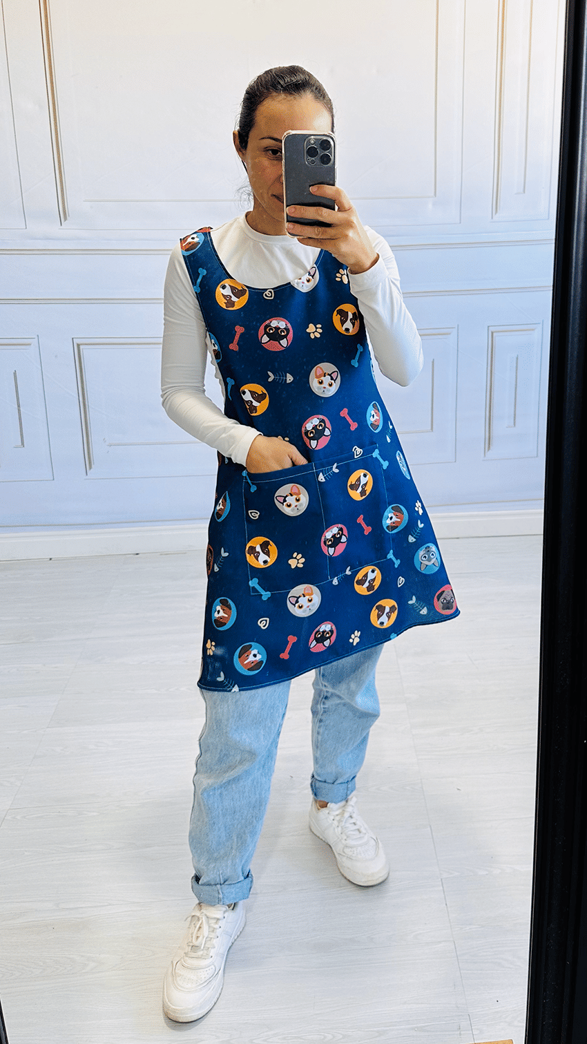 Avental Japonês Azul Marinho Gatinho e Cachorros Avental Japonês Azul Marinho Gatinho e Cachorros