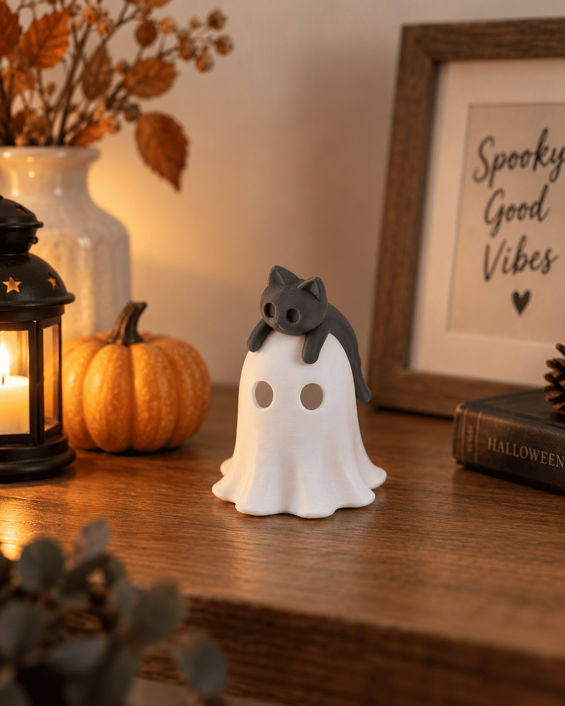 Luminária Gatinho Fantasma Halloween em Impressão 3D Luminária Gatinho Fantasma Halloween em Impressão 3D