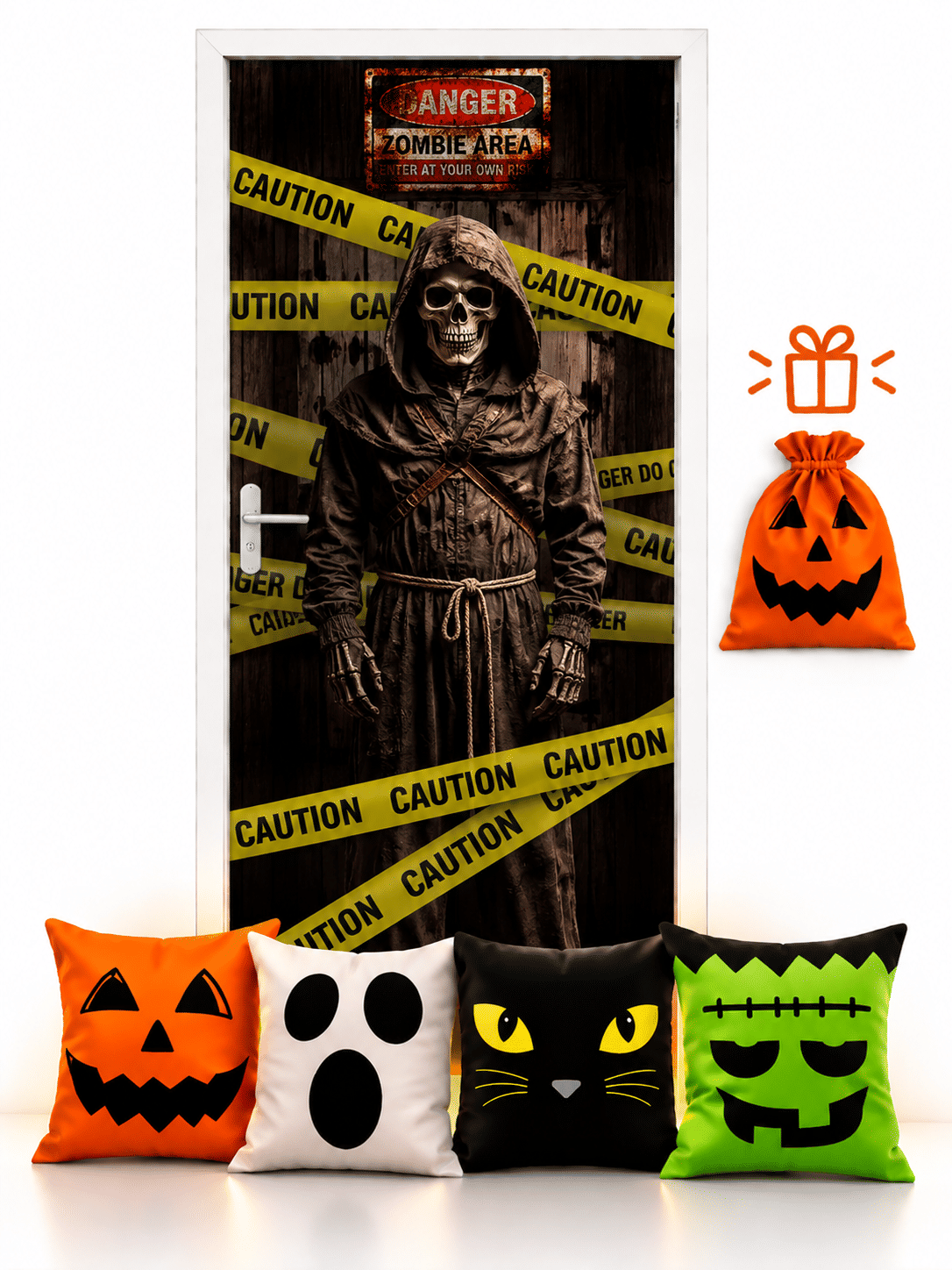 Kit 02- Halloween Dia das Bruxas CAVEIRA— 1 Capa de Porta + 4 Capas de Almofada 45x45 Kit 02- Halloween Dia das Bruxas CAVEIRA— 1 Capa de Porta + 4 Capas de Almofada 45x45