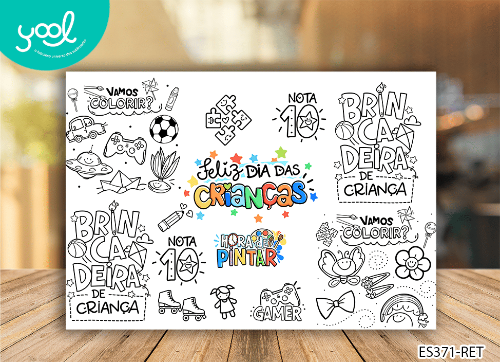 Painel Dia das Crianças para Colorir em Tecido Medida 2,50 x 1,50 Painel Dia das Crianças para Colorir em Tecido Medida 2,50 x 1,50