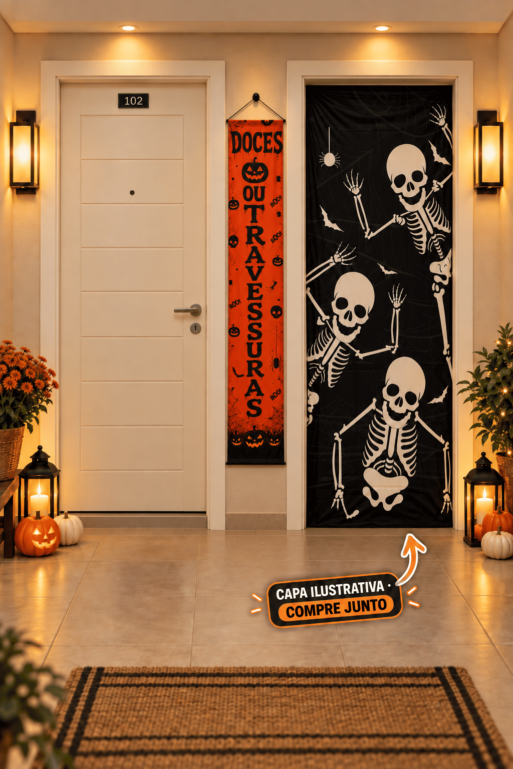 Banner Decorativo Halloween Doces ou Travessuras Laranja 1,75 m com Gancho Banner Decorativo Halloween Doces ou Travessuras Laranja 1,75 m com Gancho