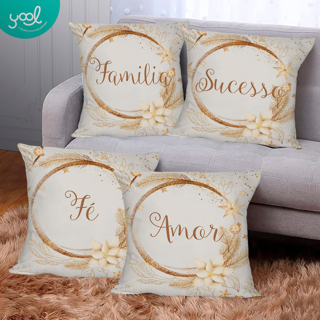 KIT 4 CAPAS DE ALMOFADAS DECORATIVAS PROSPERIDADE- 45x45 - Cor UNICO - Tamanho 45 x 45