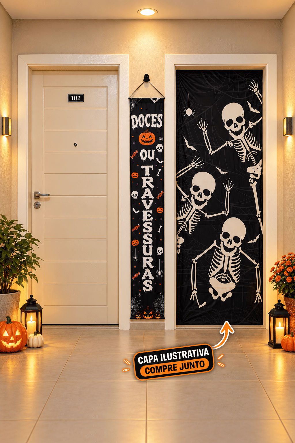 Banner Decorativo Halloween Doces ou Travessuras 1,75 m com Gancho Banner Decorativo Halloween Doces ou Travessuras 1,75 m com Gancho