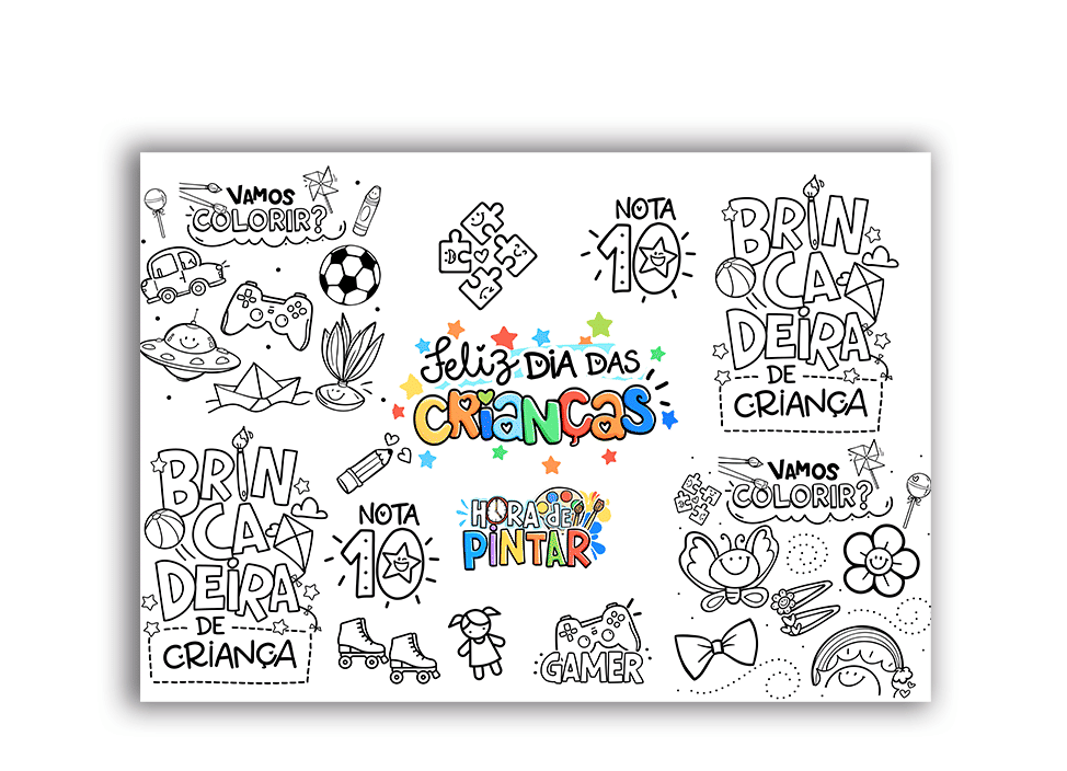 Painel Dia das Crianças para Colorir em Tecido Medida 2,50 x 1,50 Painel Dia das Crianças para Colorir em Tecido Medida 2,50 x 1,50