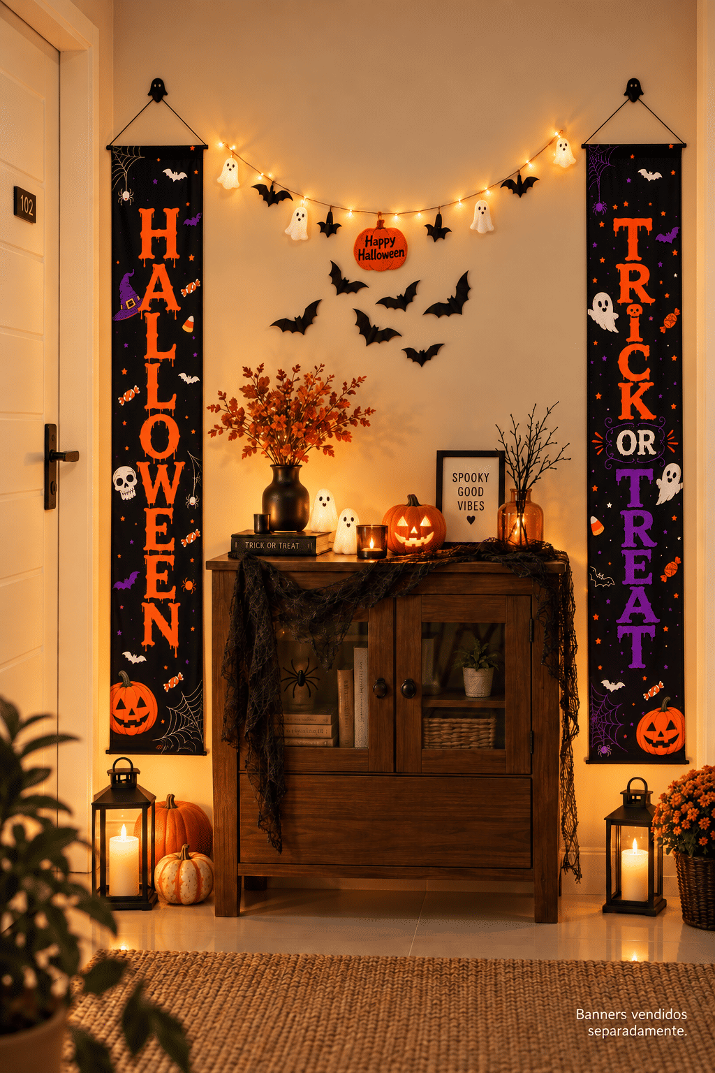 Banner Decorativo Halloween Preto e Laranja 1,75 m com Gancho
