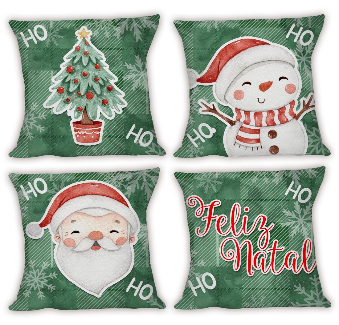 KIT 4 CAPAS DE ALMOFADAS MALHA CONFORT PAPAI NOEL HO HO HO DECORATIVAS NATAL - 45x45 KIT 4 CAPAS DE ALMOFADAS MALHA CONFORT PAPAI NOEL HO HO HO DECORATIVAS NATAL - 45x45