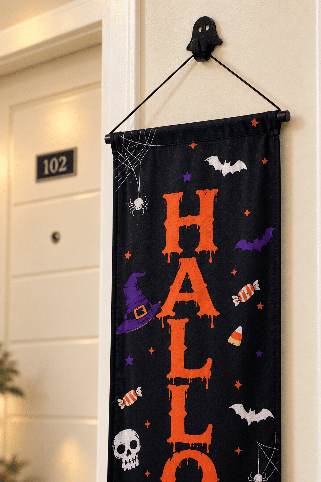 Banner Decorativo Halloween Preto e Laranja 1,75 m com Gancho
