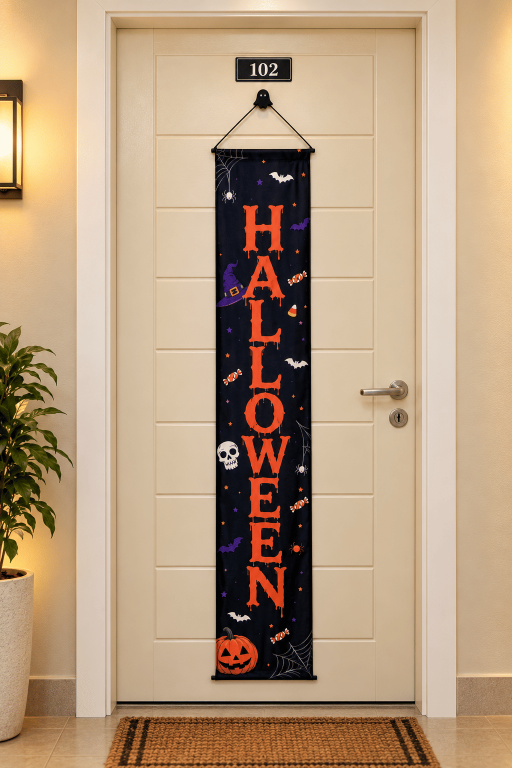 Banner Decorativo Halloween Preto e Laranja 1,75 m com Gancho