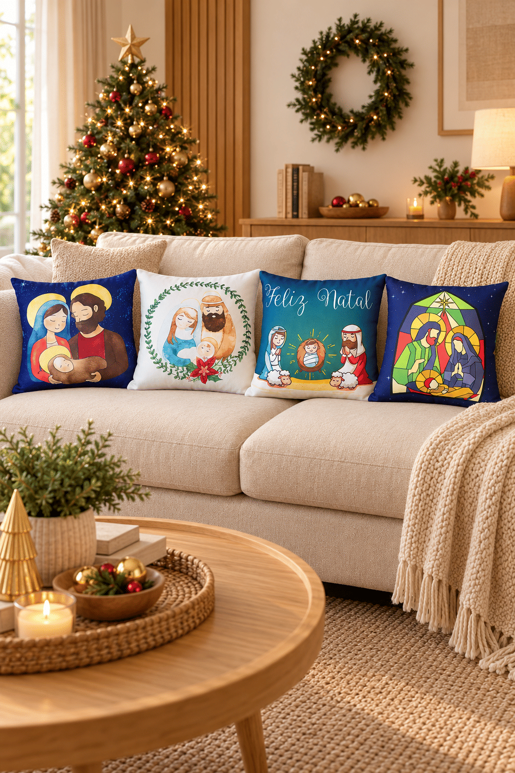 KIT 4 CAPAS DE ALMOFADAS SAGRADA FAMILIA MALHA CONFORT DECORATIVAS NATAL - 45x45 KIT 4 CAPAS DE ALMOFADAS SAGRADA FAMILIA MALHA CONFORT DECORATIVAS NATAL - 45x45