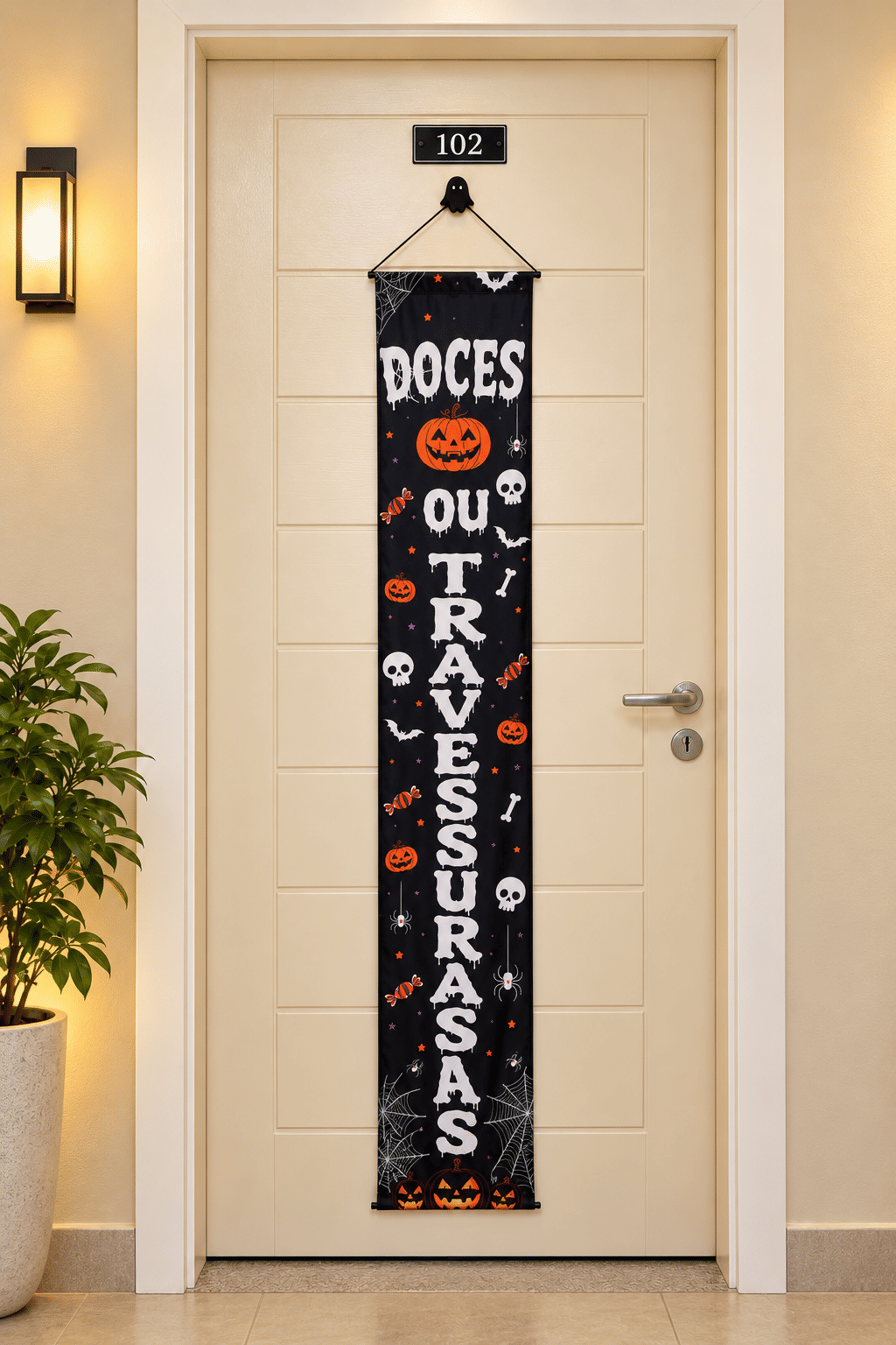Banner Decorativo Halloween Doces ou Travessuras 1,75 m com Gancho Banner Decorativo Halloween Doces ou Travessuras 1,75 m com Gancho