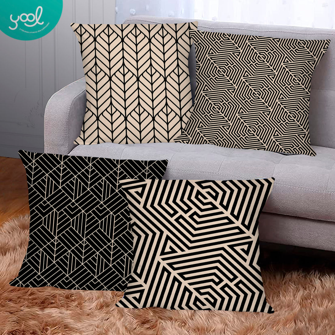 KIT 4 CAPAS DE ALMOFADAS DECORATIVAS GEOMÉTRICAS- 45x45