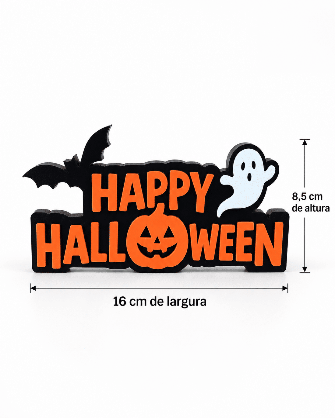 Placa Decorativa de Mesa Happy Halloween em Impressão 3D Placa Decorativa de Mesa Happy Halloween em Impressão 3D