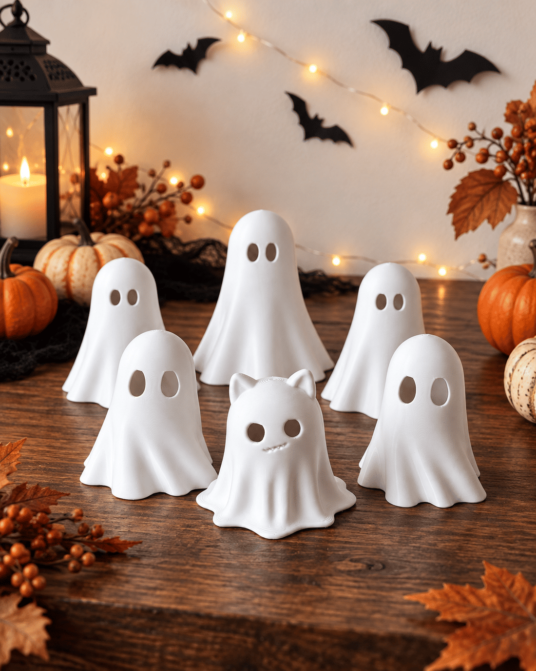 Kit 6 Fantasminhas Decorativos Halloween em Impressão 3D Kit 6 Fantasminhas Decorativos Halloween em Impressão 3D