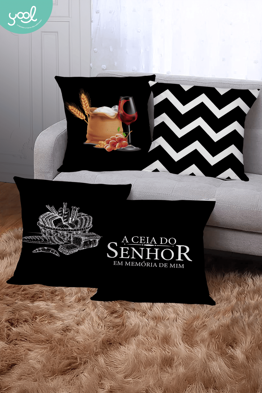 KIT 4 CAPAS DE ALMOFADAS DECORATIVAS CEIA DO SENHOR