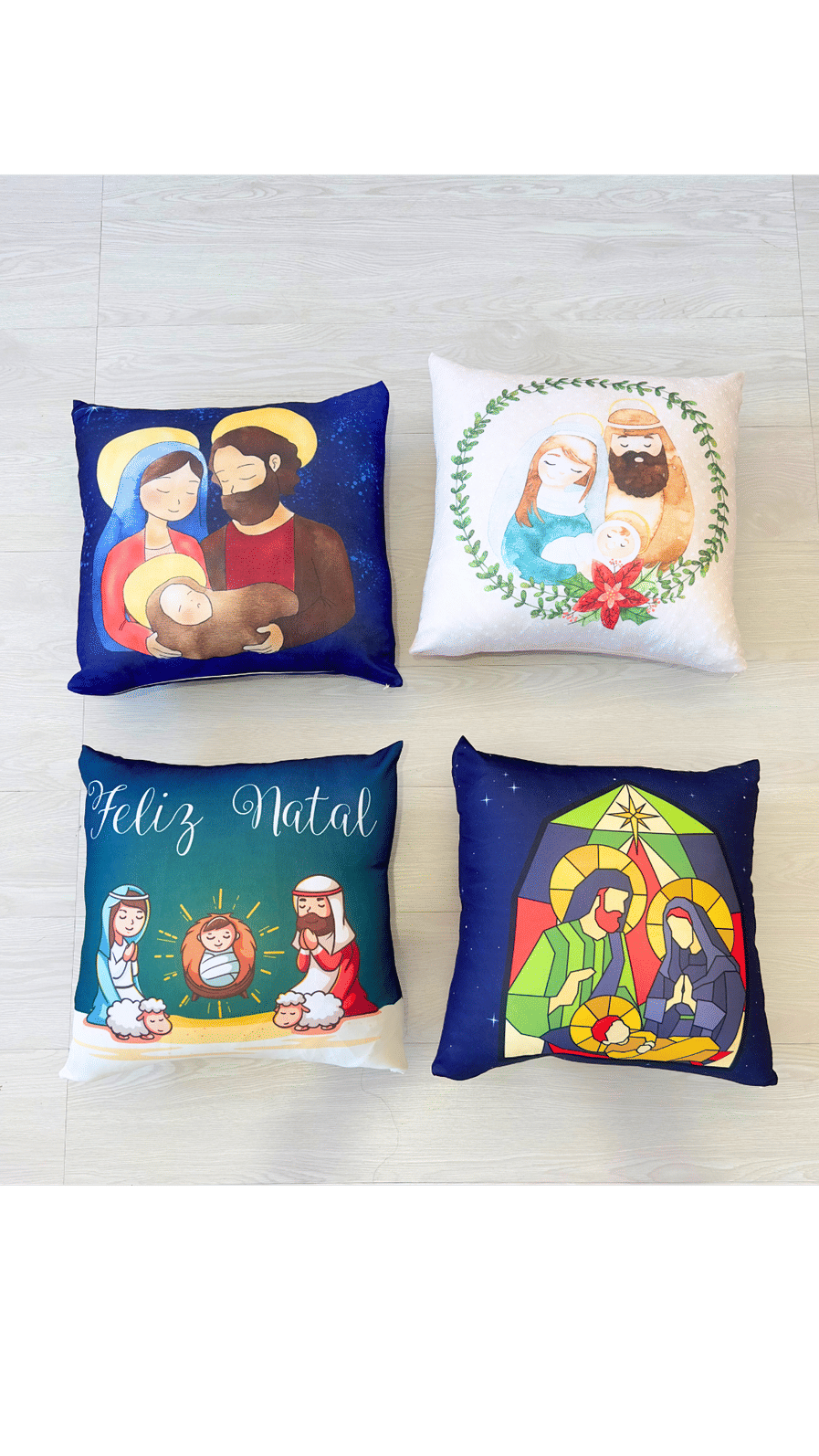 KIT 4 CAPAS DE ALMOFADAS SAGRADA FAMILIA MALHA CONFORT DECORATIVAS NATAL - 45x45