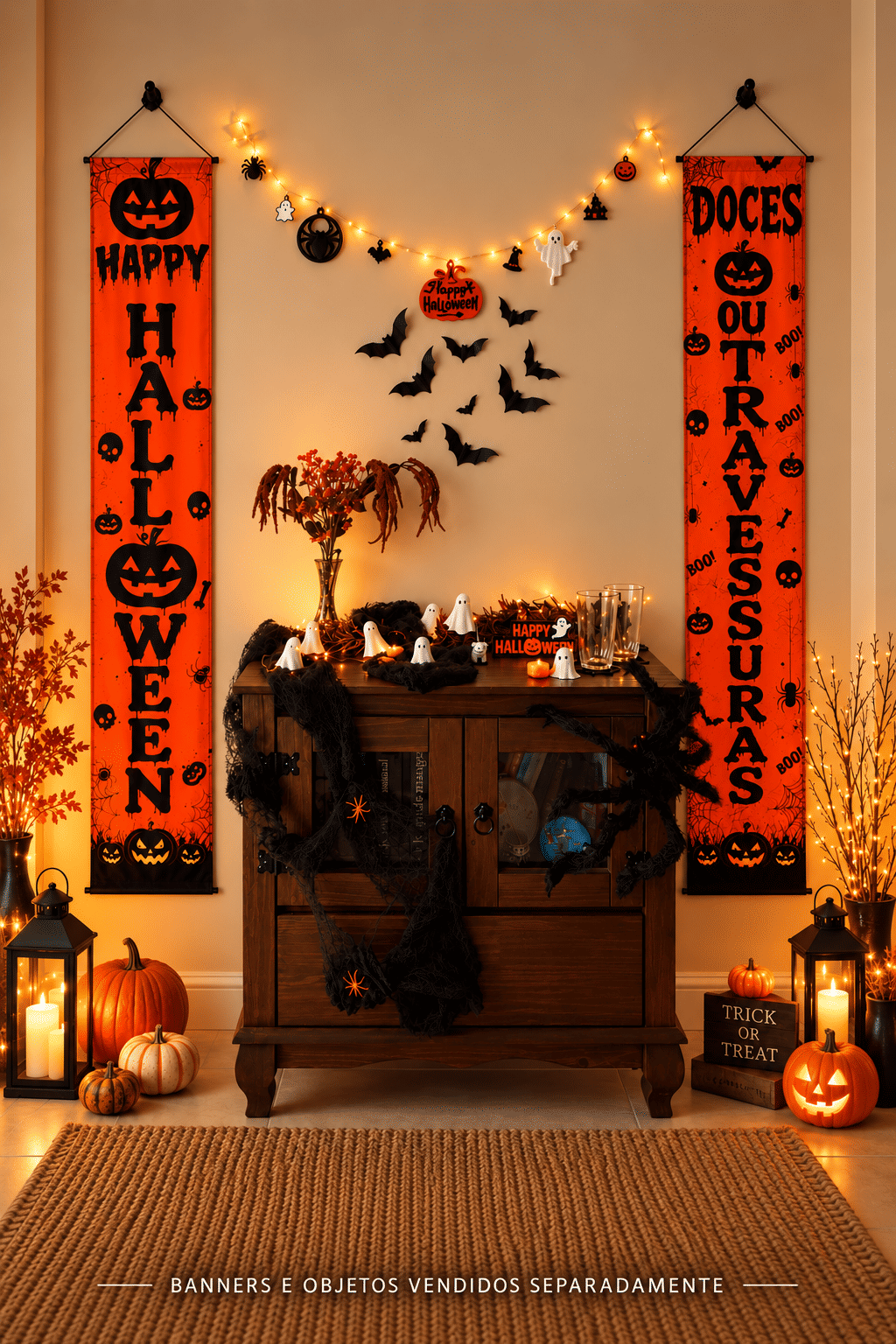 Banner Decorativo Halloween Laranja Happy Halloween 1,75 m com Gancho Banner Decorativo Halloween Laranja Happy Halloween 1,75 m com Gancho