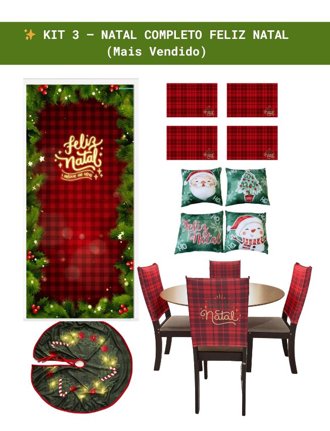 Kit 3 – Natal Completo Feliz Natal | Decoração coordenada e sofisticada Kit 3 – Natal Completo Feliz Natal | Decoração coordenada e sofisticada