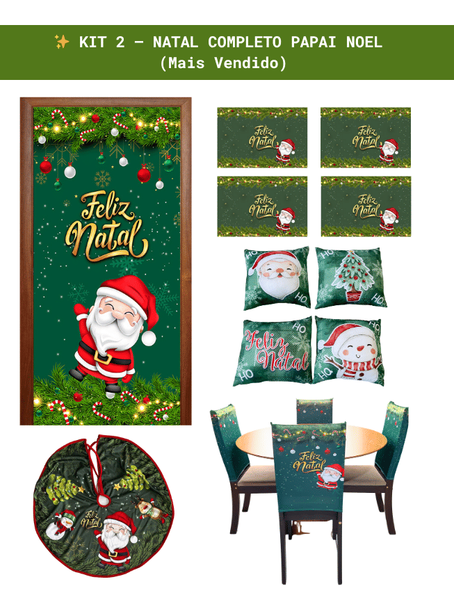 Kit 2 – Natal Completo Papai Noel | Decoração coordenada, linda e prática