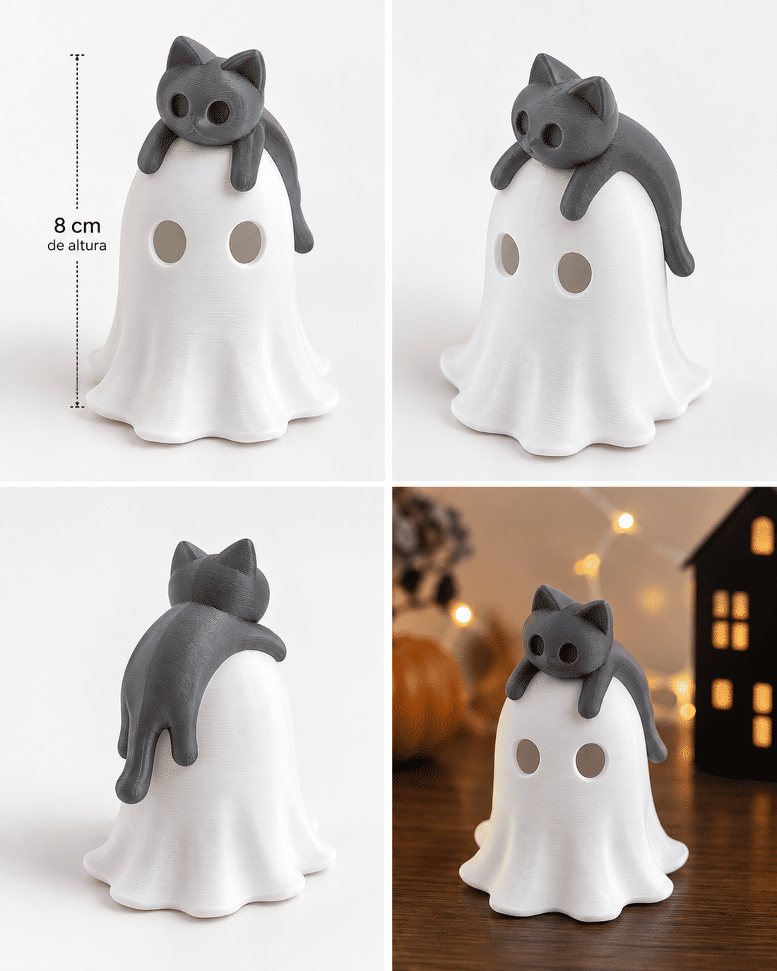 Luminária Gatinho Fantasma Halloween em Impressão 3D Luminária Gatinho Fantasma Halloween em Impressão 3D