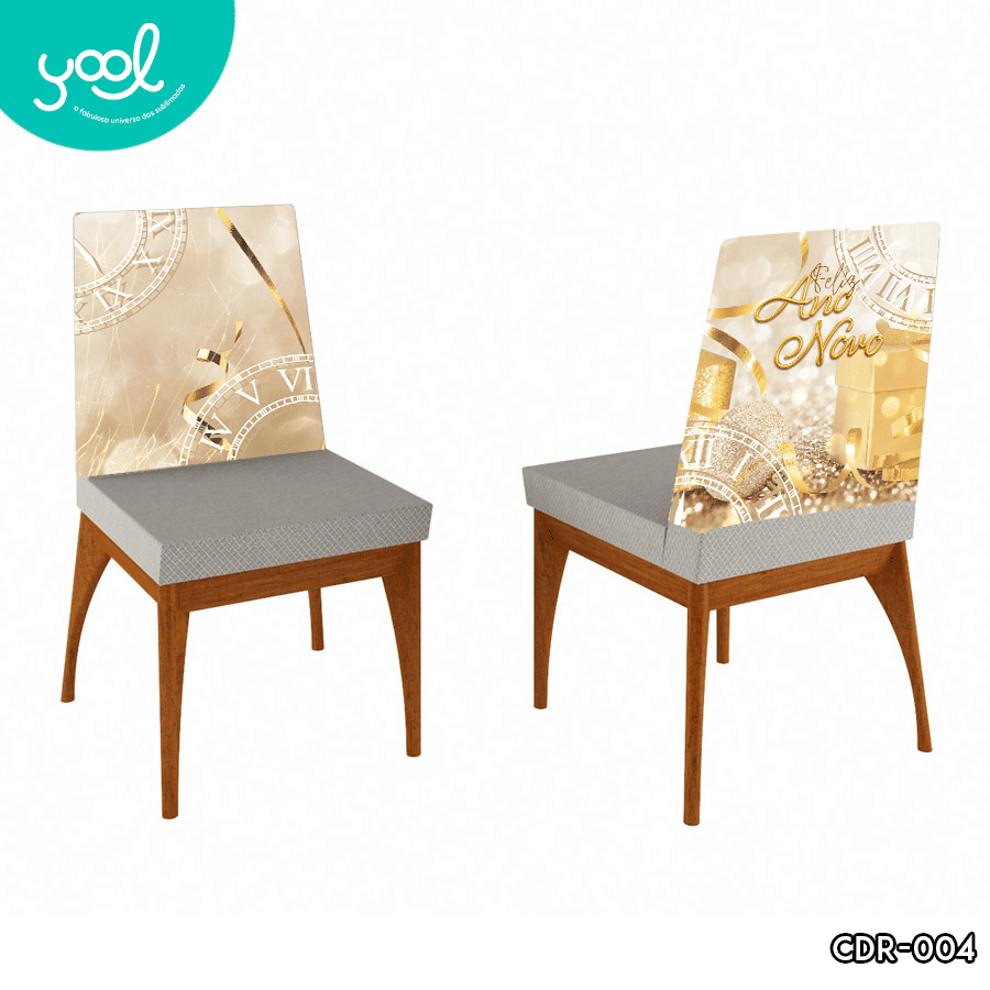 KIT COM 4 Capa de Cadeira Decorativa Ano Novo Reveilon Fundo Dourado Virada do Tempo KIT COM 4 Capa de Cadeira Decorativa Ano Novo Reveilon Fundo Dourado Virada do Tempo