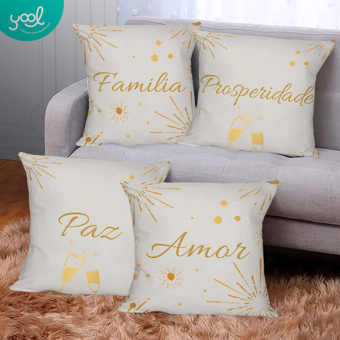 KIT 4 CAPAS DE ALMOFADAS DECORATIVAS ANO NOVO- 45x45