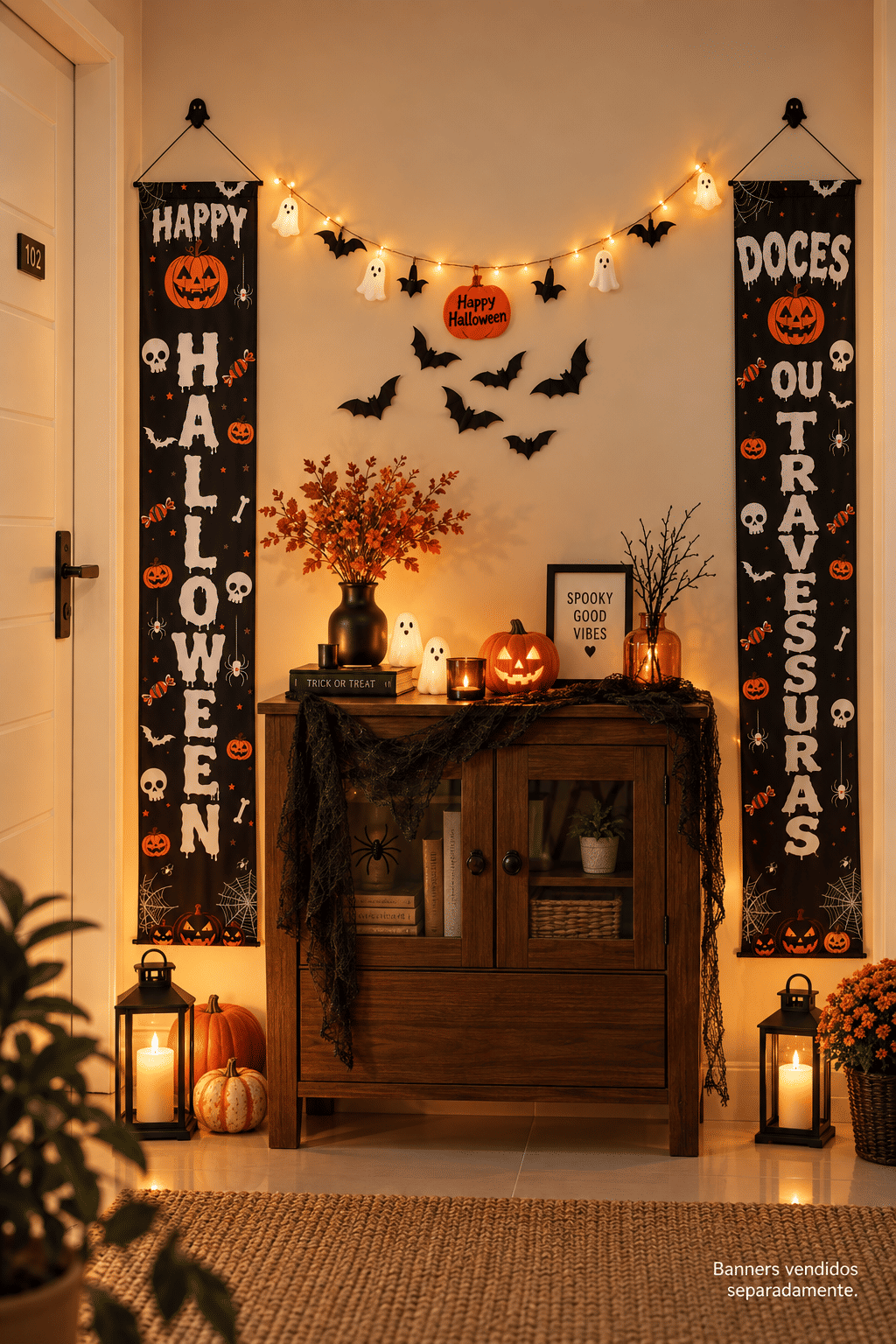 Banner Decorativo Halloween Happy Halloween 1,75 m com Gancho