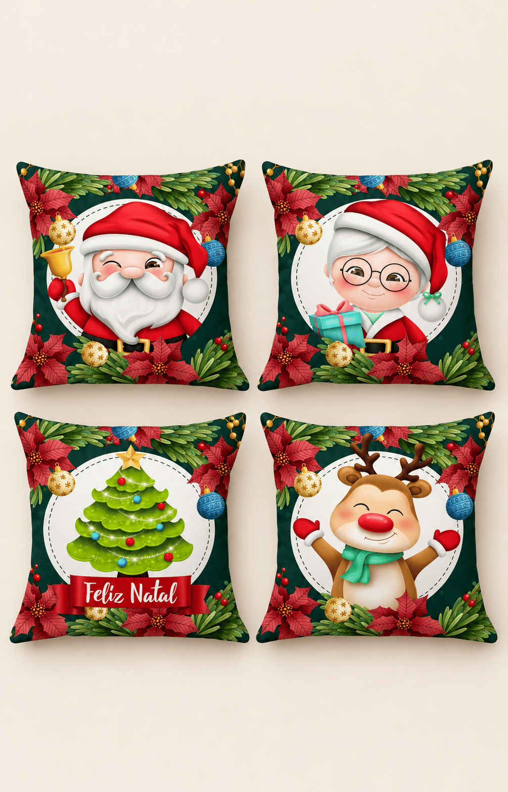 KIT 4 CAPAS DE ALMOFADAS MALHA CONFORT DECORATIVAS NATAL - 45x45