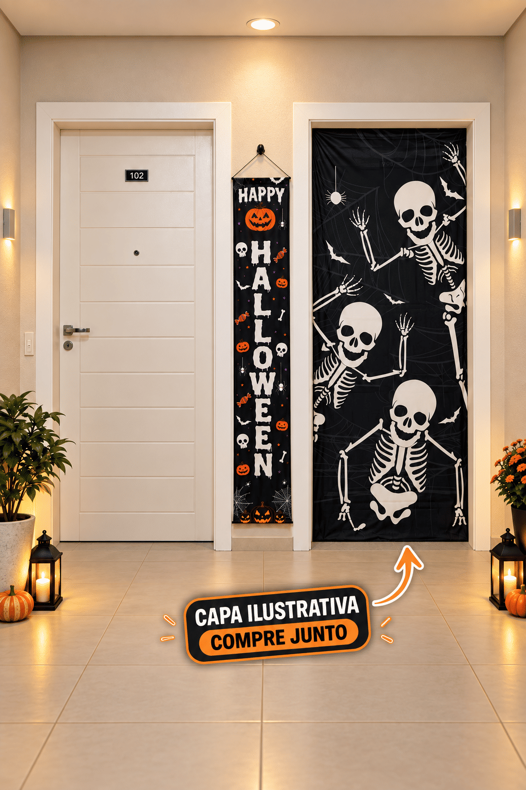 Banner Decorativo Halloween Happy Halloween 1,75 m com Gancho