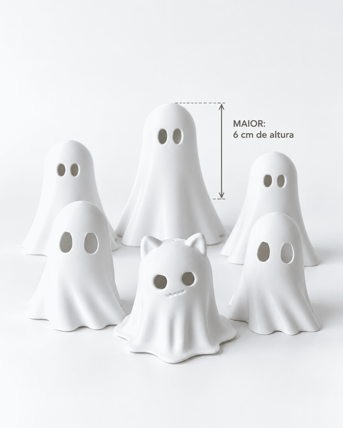 Kit 6 Fantasminhas Decorativos Halloween em Impressão 3D Kit 6 Fantasminhas Decorativos Halloween em Impressão 3D