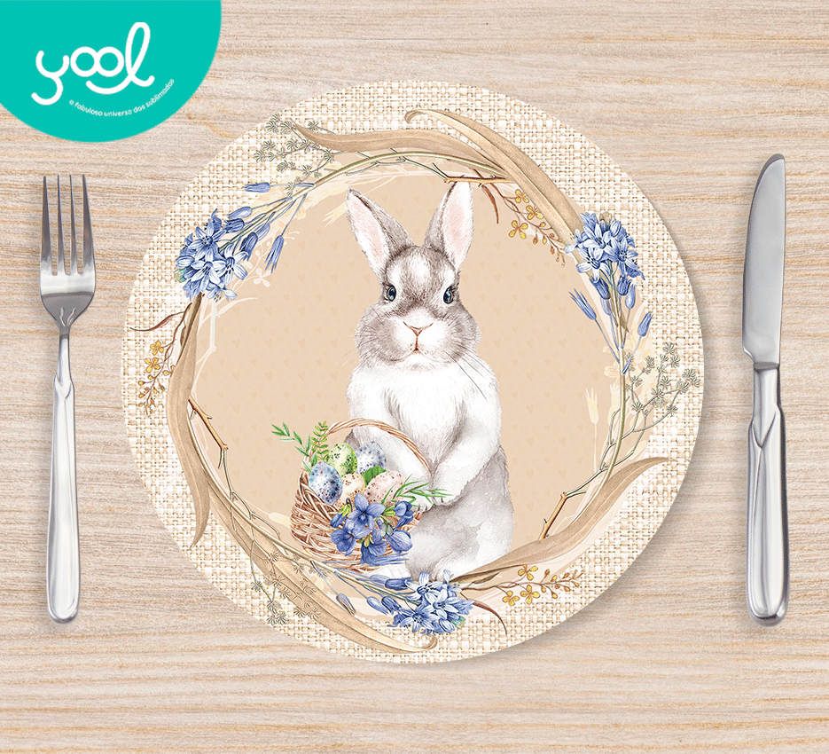 Kit de Páscoa Coelha Lily 1 Capa de Porta + 4 Capa de Almofada + 4 Capa de Sousplat