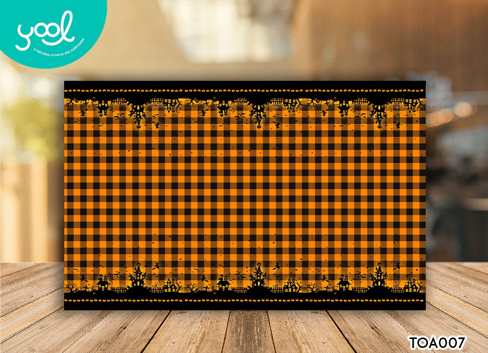 Toalha de Mesa Halloween Xadrez Laranja com preto 2,30MT X 1,40MT Toalha de Mesa Halloween Xadrez Laranja com preto 2,30MT X 1,40MT
