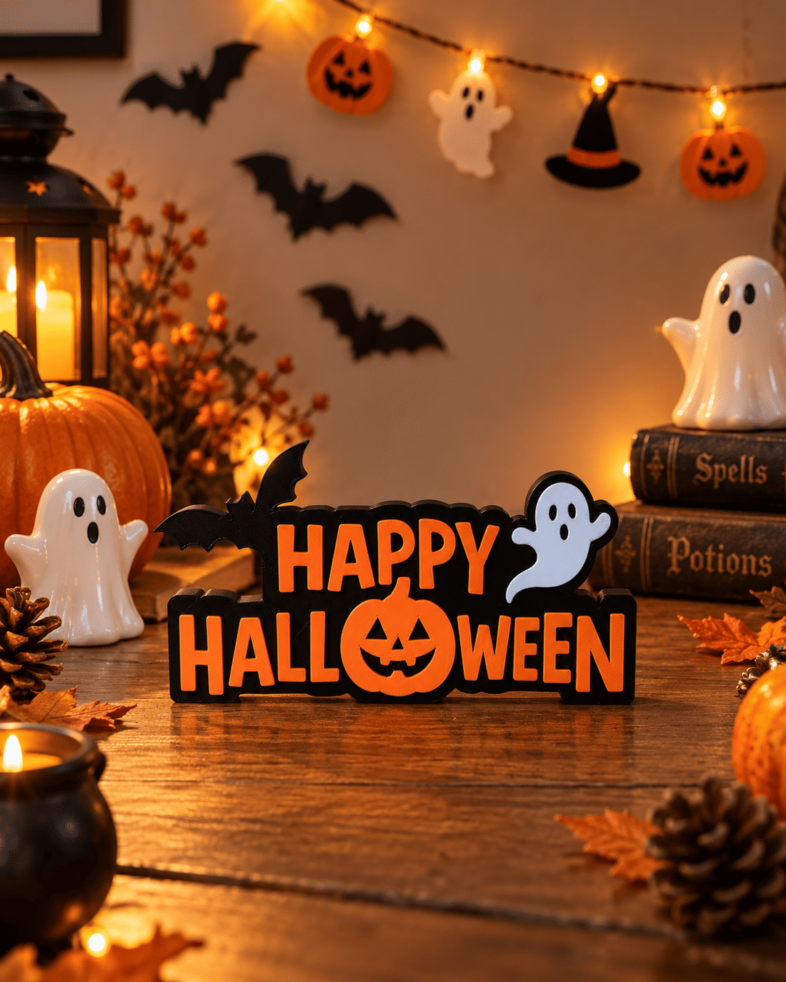 Placa Decorativa de Mesa Happy Halloween em Impressão 3D Placa Decorativa de Mesa Happy Halloween em Impressão 3D