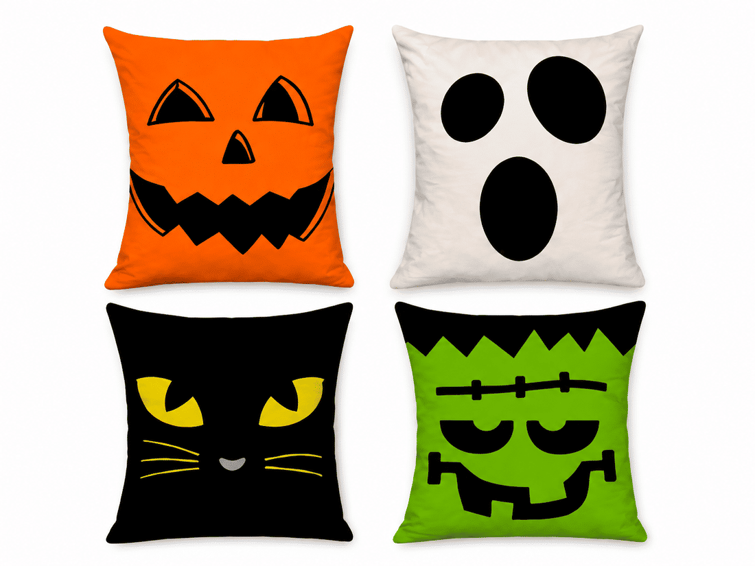 Kit Decoração Halloween Castelo e Abóboras com Painel, Toalha e Almofadas Kit Decoração Halloween Castelo e Abóboras com Painel, Toalha e Almofadas