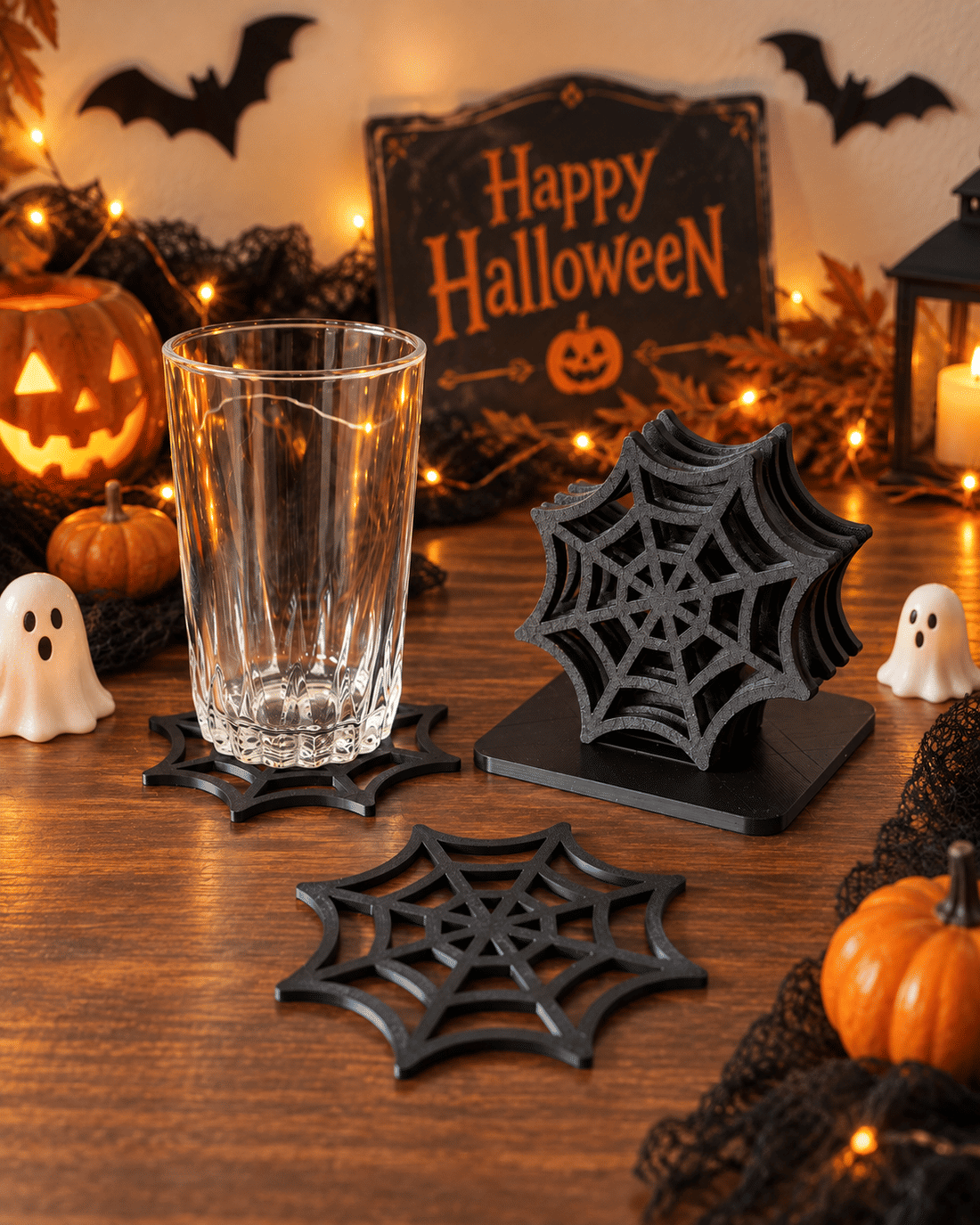 Kit 6 Porta-Copos Teia de Aranha Halloween em Impressão 3D Kit 6 Porta-Copos Teia de Aranha Halloween em Impressão 3D
