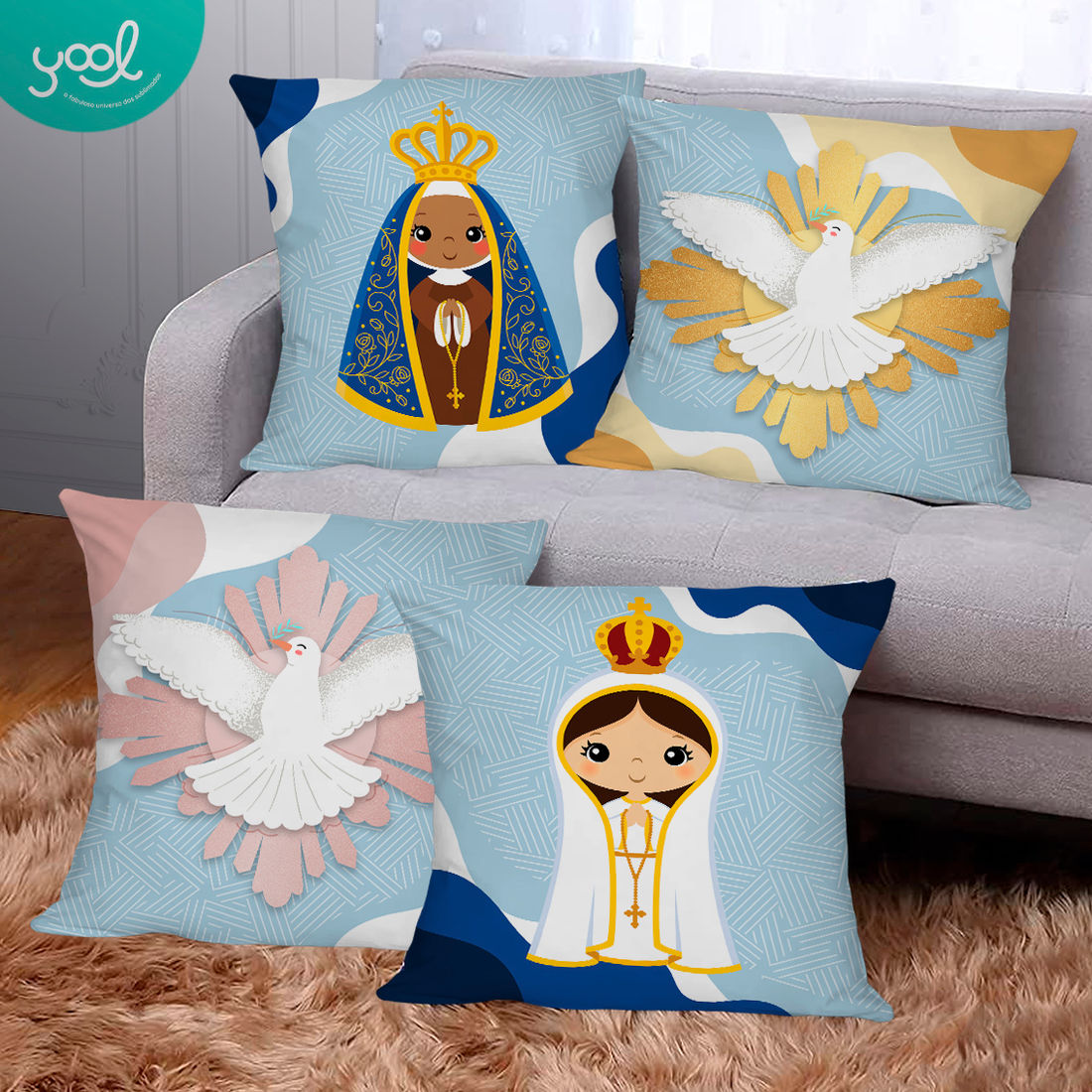 KIT 4 CAPAS DE ALMOFADAS DECORATIVAS NOSSA SENHORA- 45x45