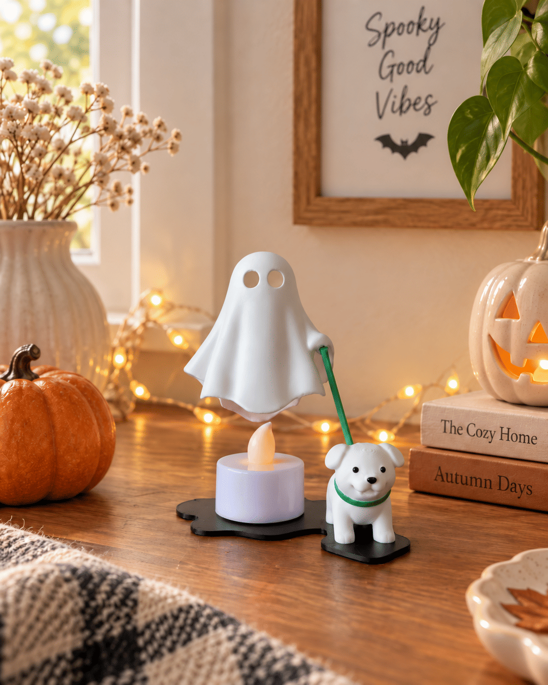 Fantasma com Cachorrinho e Luminária Halloween em Impressão 3D