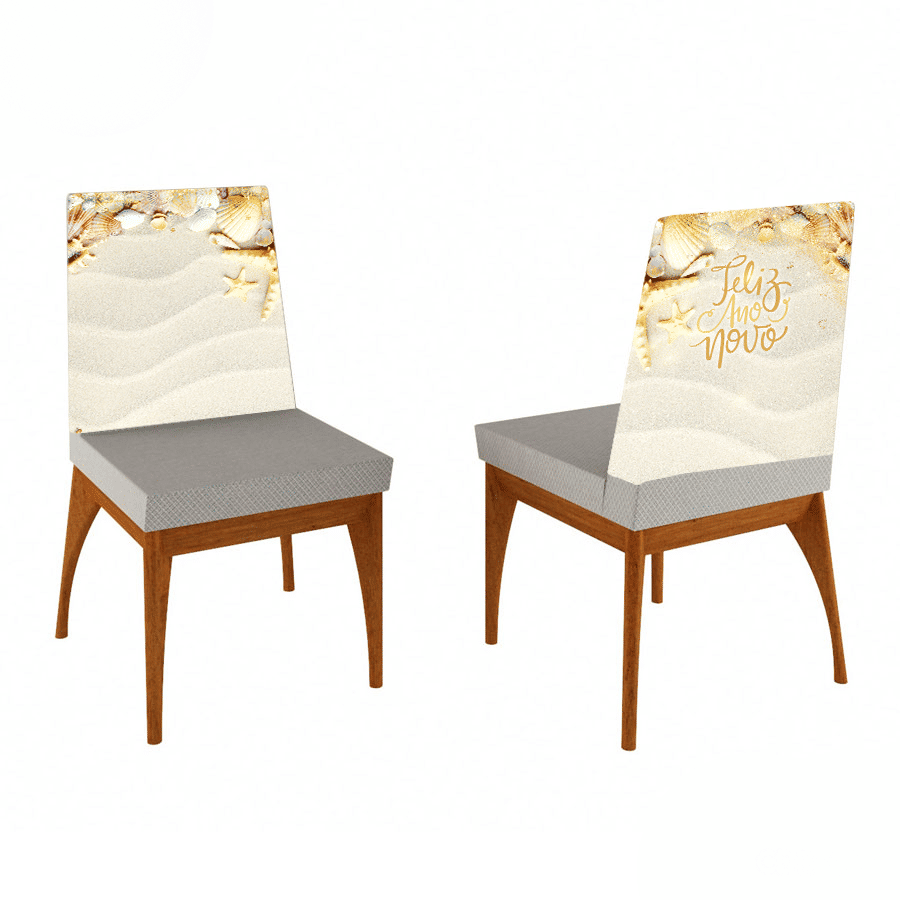 KIT COM 4 Capa de Cadeira Decorativa Ano Novo Reveilon Fundo Dourado