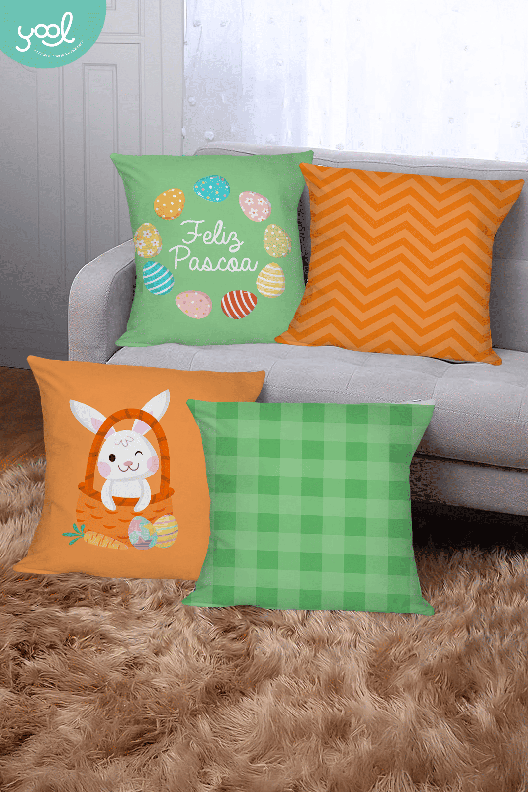 KIT 4 CAPAS DE ALMOFADAS DECORATIVAS PÁSCOA- 45x45 KIT 4 CAPAS DE ALMOFADAS DECORATIVAS PÁSCOA- 45x45