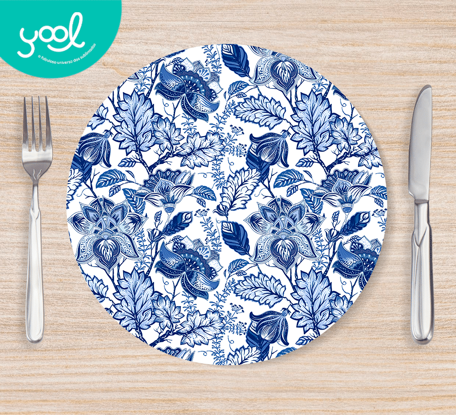 KIT 4 CAPA DE SOUSPLAT FLORAL AZUL