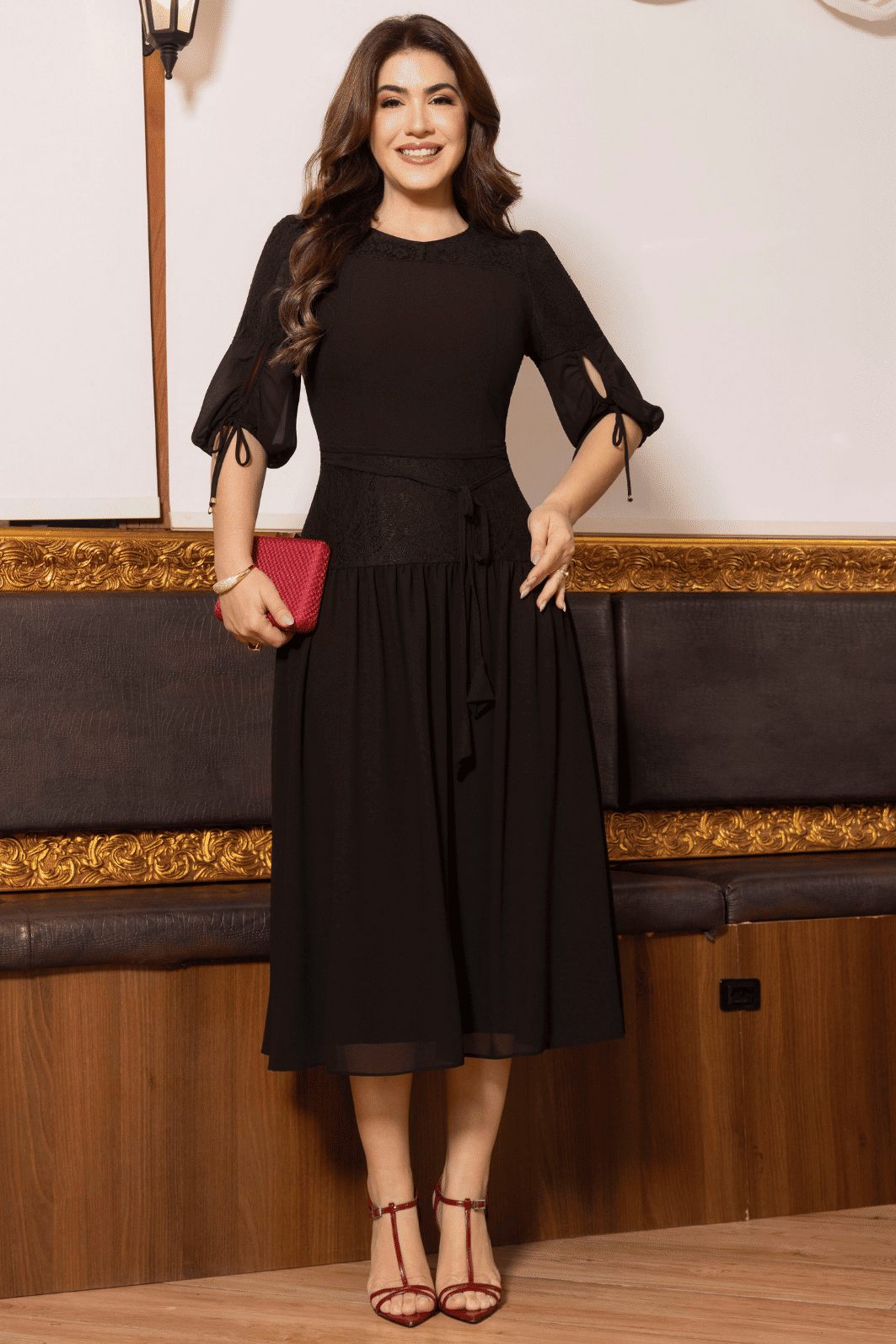 VESTIDO CHIFFON COM DETALHES EM RENDA - 14516 VESTIDO CHIFFON COM DETALHES EM RENDA - 14516