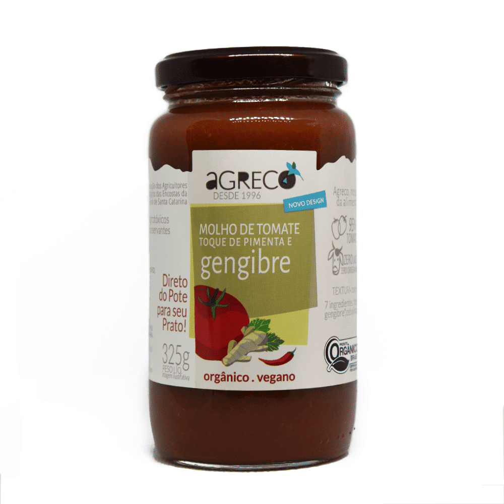 Molho de Tomate Pimenta e Gengibre AGRECO Orgânico 325g Molho de Tomate Pimenta e Gengibre AGRECO Orgânico 325g