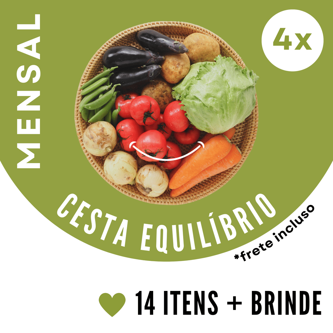 4x Cesta Orgânica EQUILÍBRIO - 14 ITENS (ENTREGA SEMANAL)