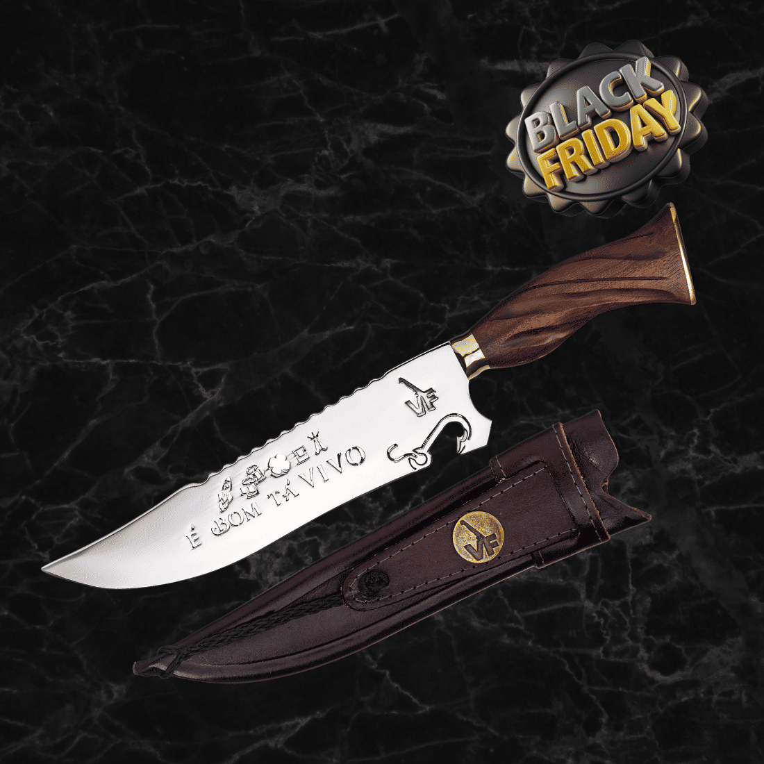 Faca Churrasco Picanheira 9“ É Bom Tá Vivo - Aço Inox 420 - Cabo Torneado