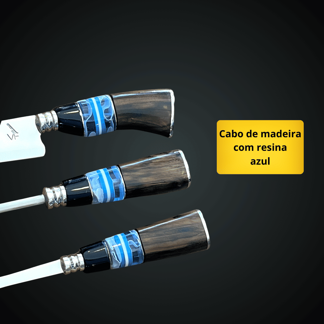 Conjunto VF Faca, Chaira e Garfo 8" Aço Inox 420 - Cabo Resina e Madeira Conjunto VF Faca, Chaira e Garfo 8" Aço Inox 420 - Cabo Resina e Madeira