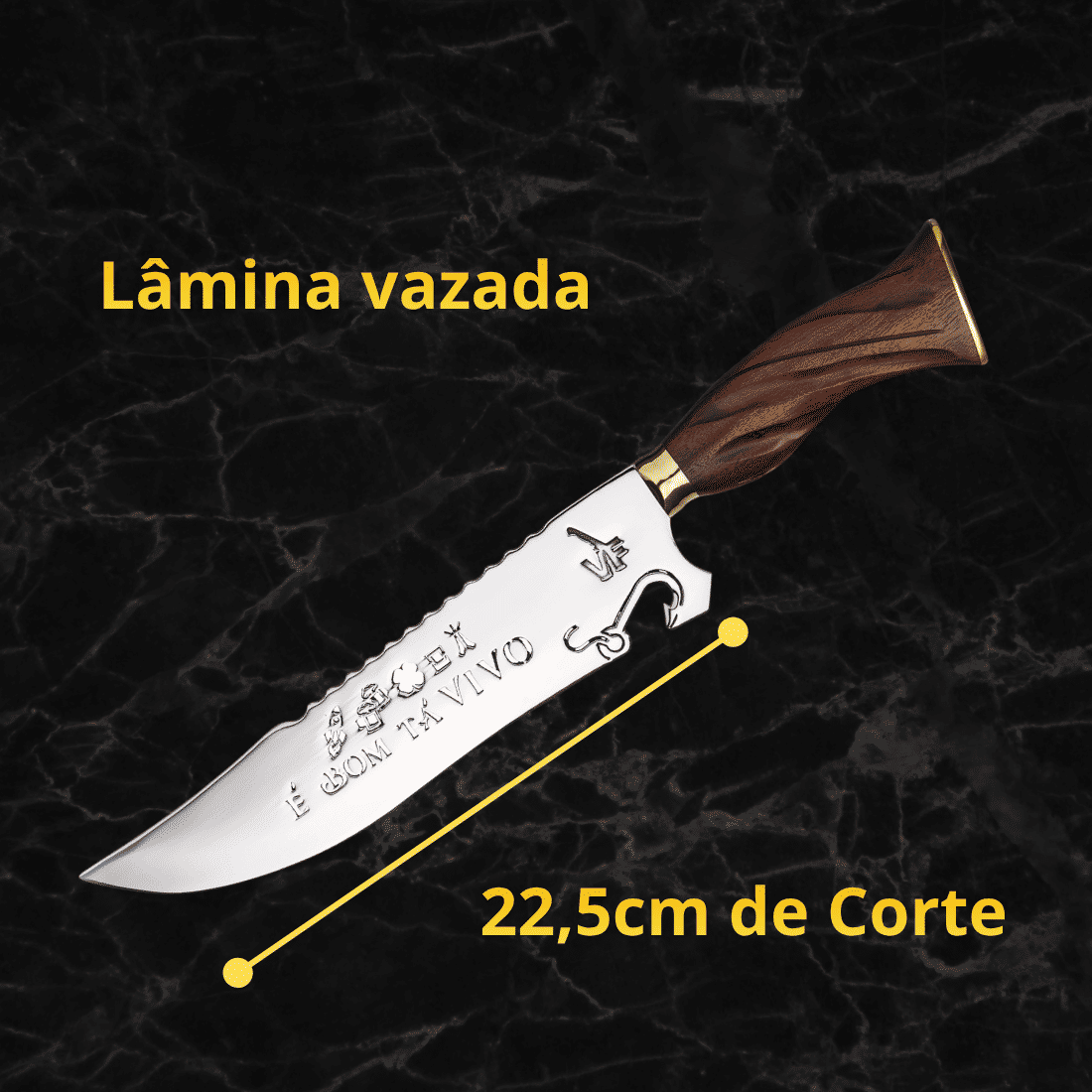 Faca Churrasco Picanheira 9“ É Bom Tá Vivo - Aço Inox 420 - Cabo Torneado