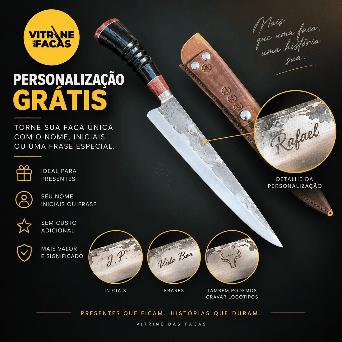 Faca Artesanal para Churrasco 9” Aço Carbono 3mm com Cabo de Chifre Bovino Faca Artesanal para Churrasco 9” Aço Carbono 3mm com Cabo de Chifre Bovino
